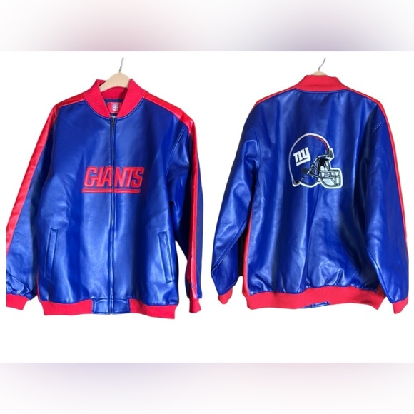 New York Giants faux leather Varsity jacket Blue and red Size XL - Picture 1 of 12